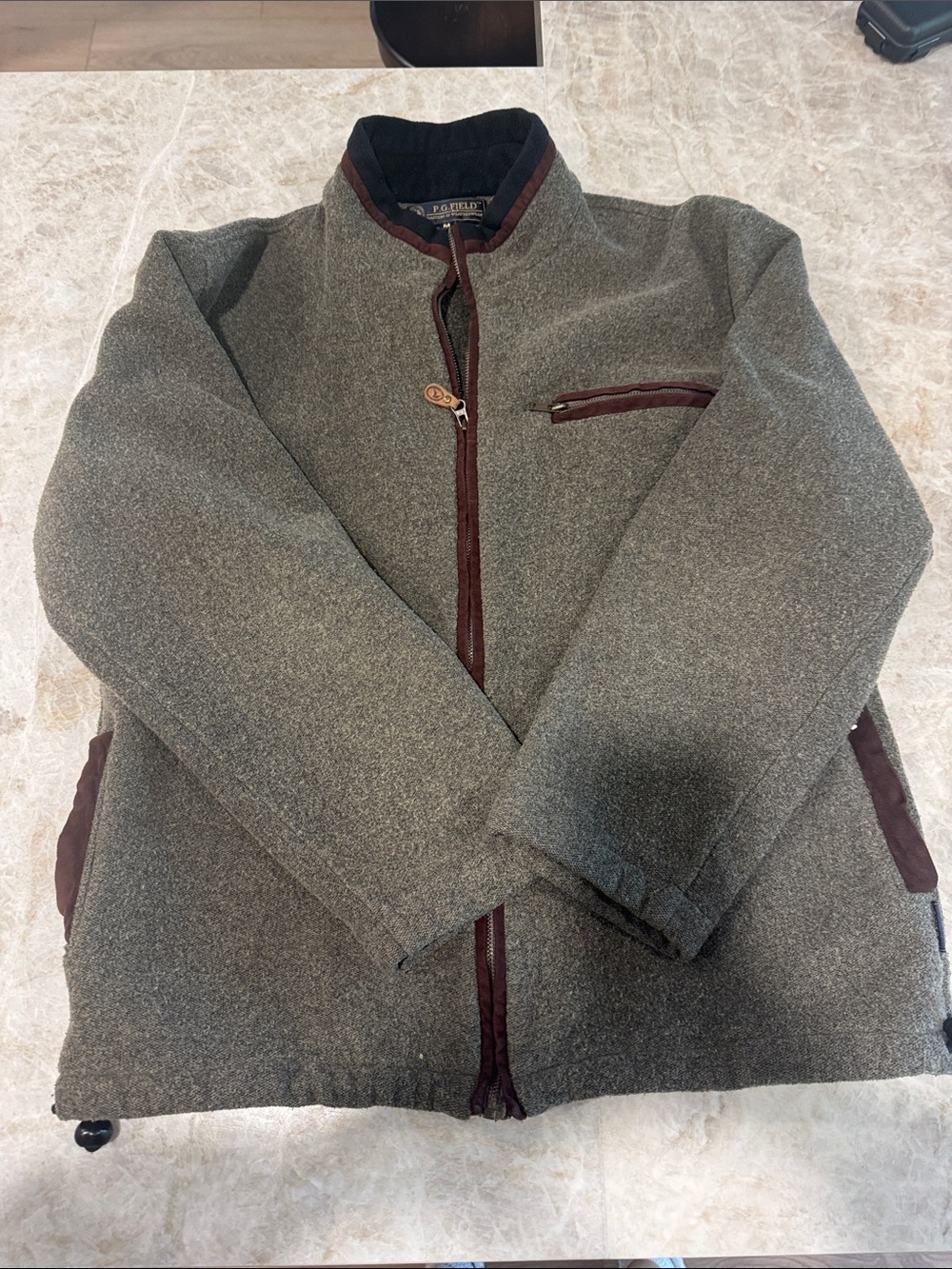 Men's Lightweight Gray Shirt Jacket with Brown Trim - Casual Zip Front
